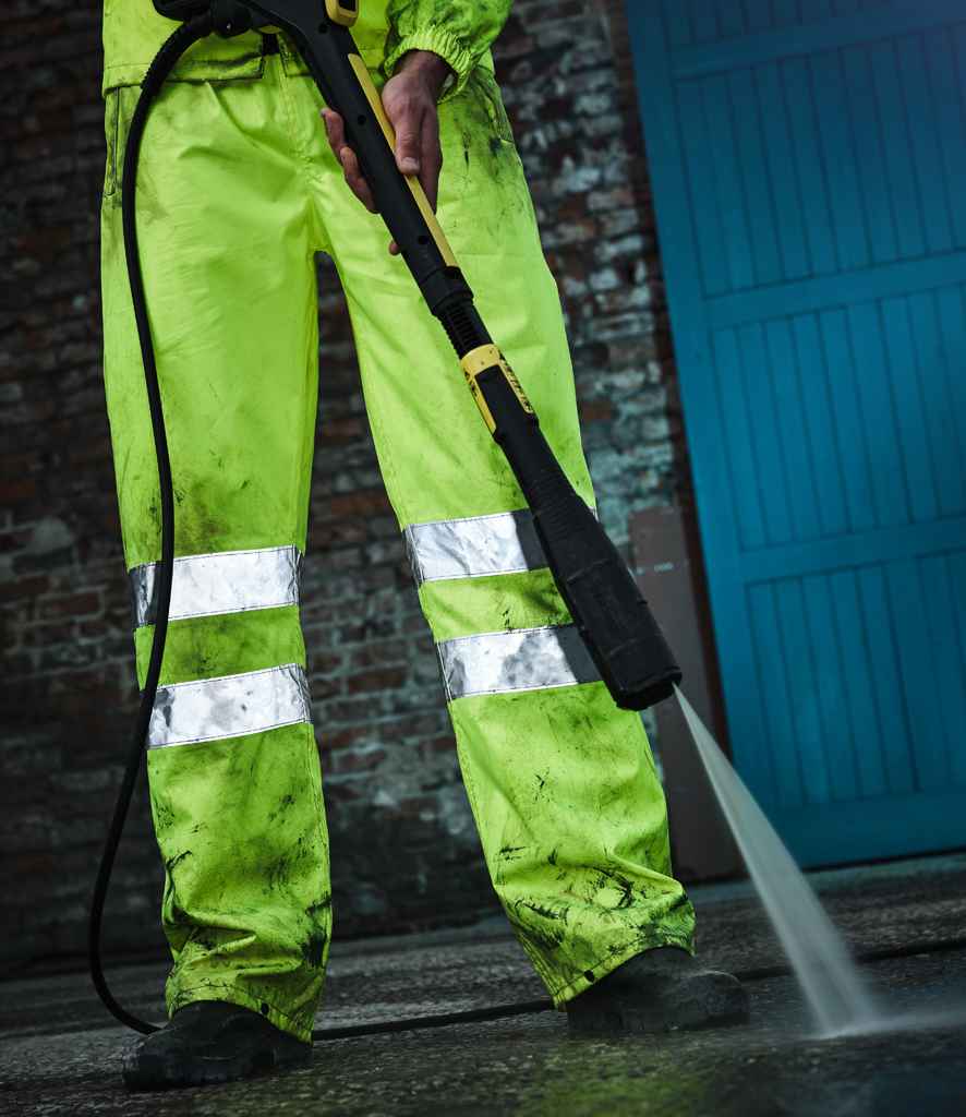 Regatta High Visibility Pro Packaway Overtrousers in Yellow by Regatta High Visibility — Custom branded clothing by Print Press, featuring premium embroidery produced in our specialist print lab in the UK.