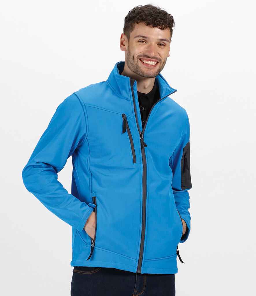 Regatta Arcola Soft Shell Jacket in French Blue Seal Grey by Regatta — Custom branded clothing by Print Press, featuring premium embroidery produced in our specialist print lab in the UK.