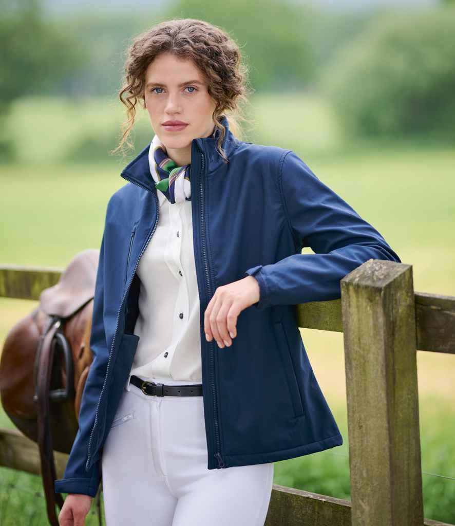 Regatta Ladies Ablaze Three Layer Soft Shell Jacket in Navy Navy by Regatta — Custom branded clothing by Print Press, featuring premium embroidery produced in our specialist print lab in the UK.