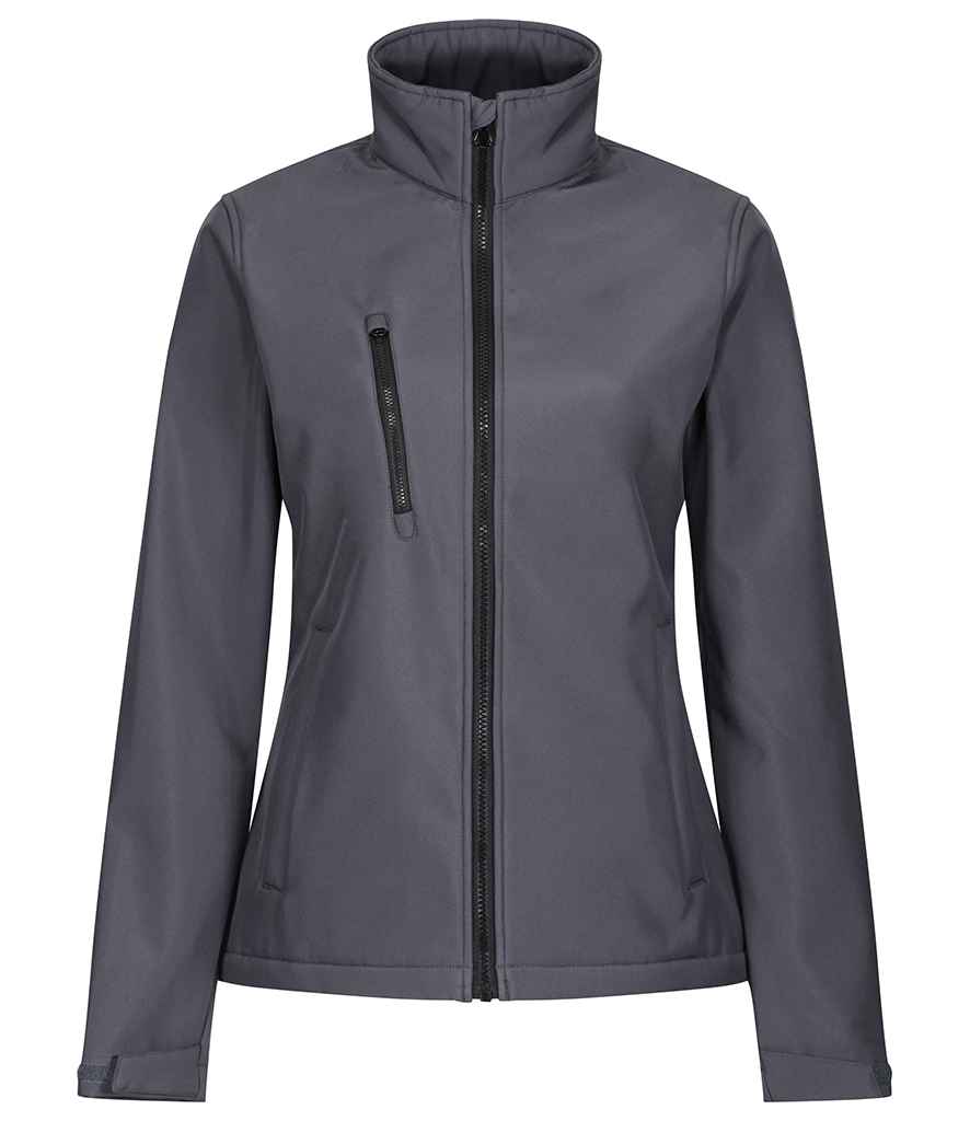 Regatta Ladies Ablaze Three Layer Soft Shell Jacket in Seal Grey Black by Regatta — Custom branded clothing by Print Press, featuring premium embroidery produced in our specialist print lab in the UK.