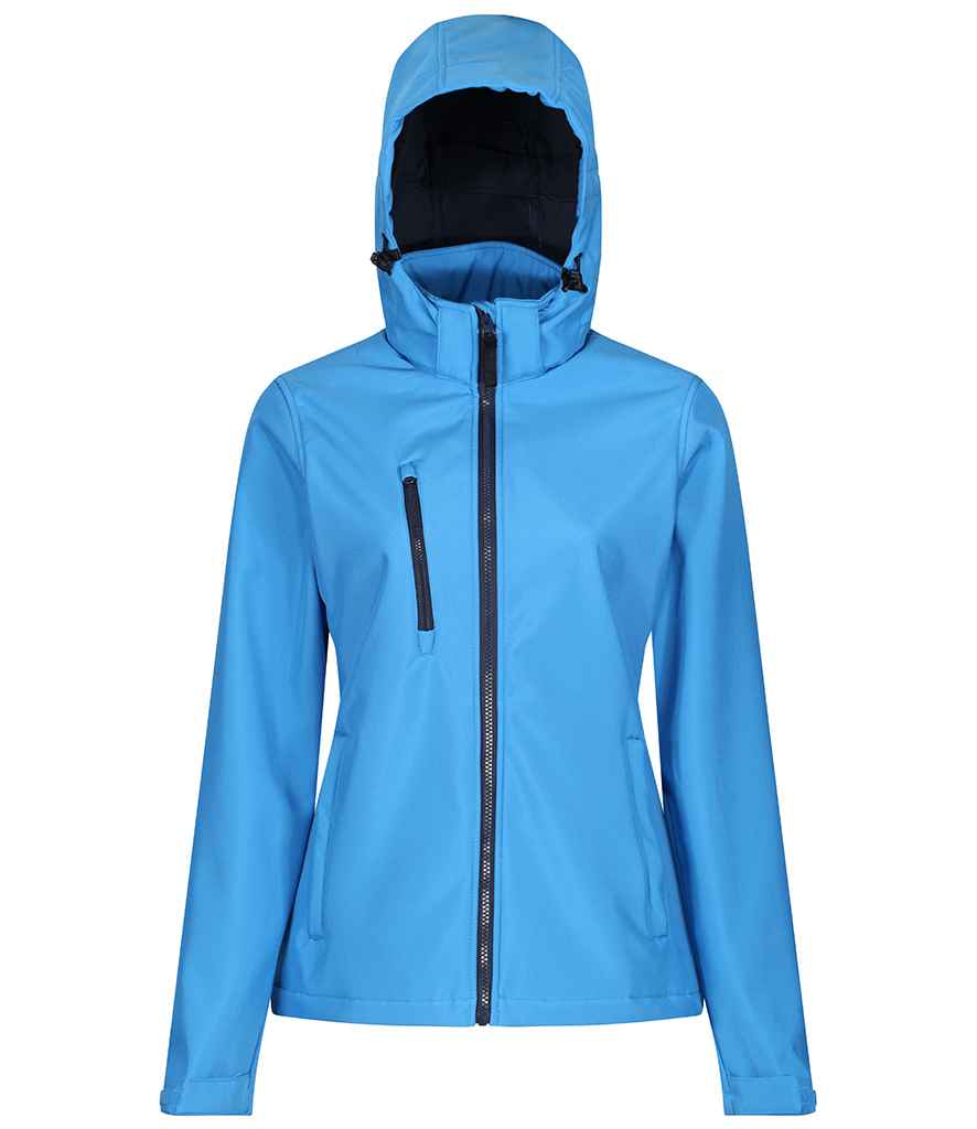 Regatta Ladies Venturer Three Layer Hooded Soft Shell Jacket in by Regatta — Custom branded clothing by Print Press, featuring premium embroidery produced in our specialist print lab in the UK.