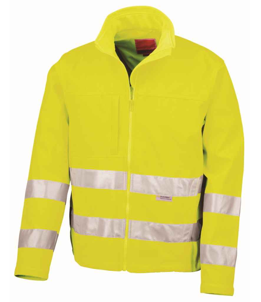 Result Safe-Guard Hi-Vis Soft Shell Jacket in by Result Safe-Guard — Custom branded clothing by Print Press, featuring premium embroidery produced in our specialist print lab in the UK.