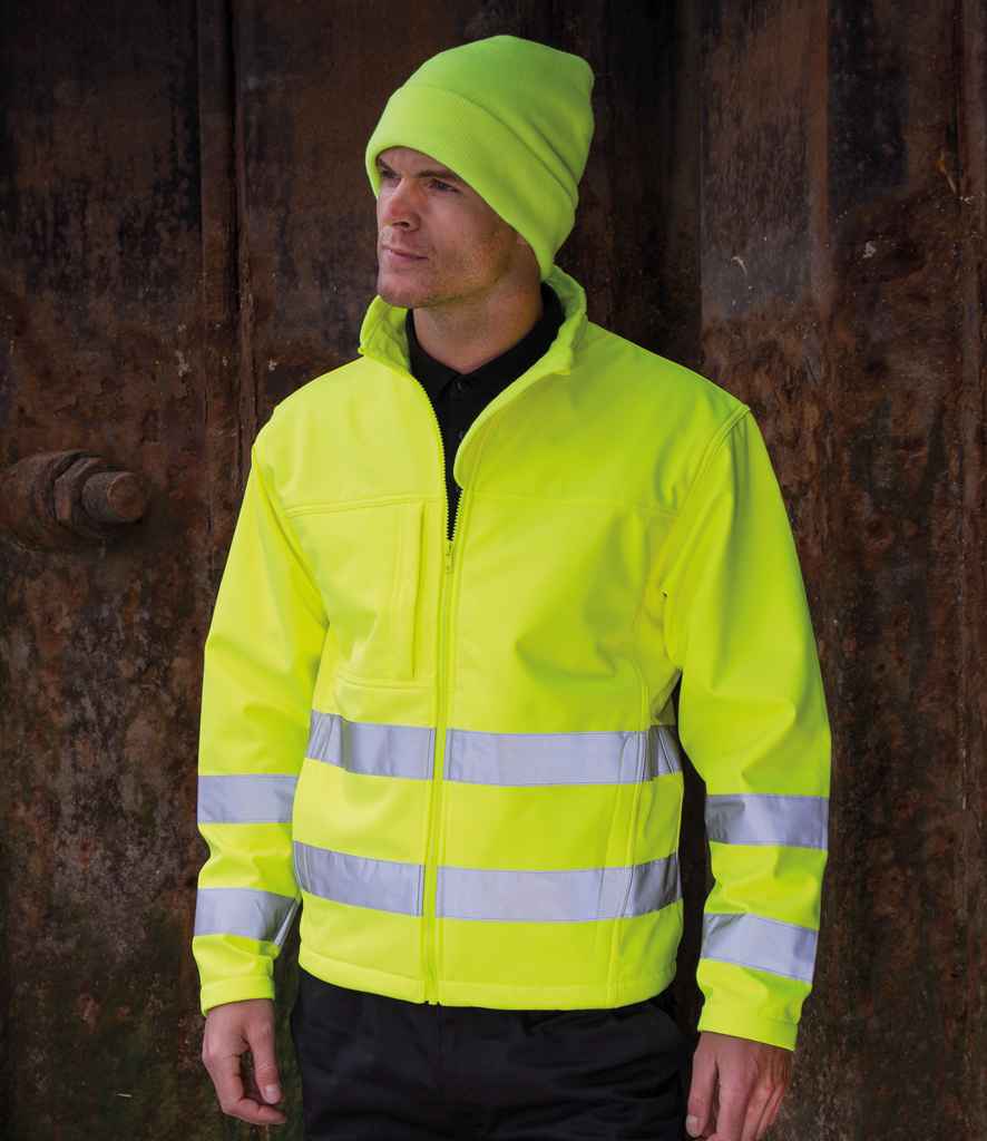Result Safe-Guard Hi-Vis Soft Shell Jacket in by Result Safe-Guard — Custom branded clothing by Print Press, featuring premium embroidery produced in our specialist print lab in the UK.