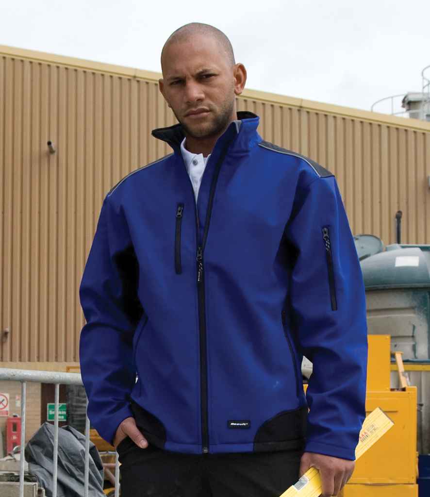Result Work-Guard Ripstop Soft Shell Jacket in Royal Blue Black by Result Work-Guard — Custom branded clothing by Print Press, featuring premium embroidery produced in our specialist print lab in the UK.
