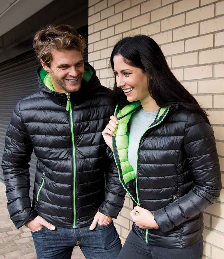 Result Urban Ladies Snow Bird Padded Jacket in Black Lime Green by Result Urban — Custom branded clothing by Print Press, featuring premium embroidery produced in our specialist print lab in the UK.