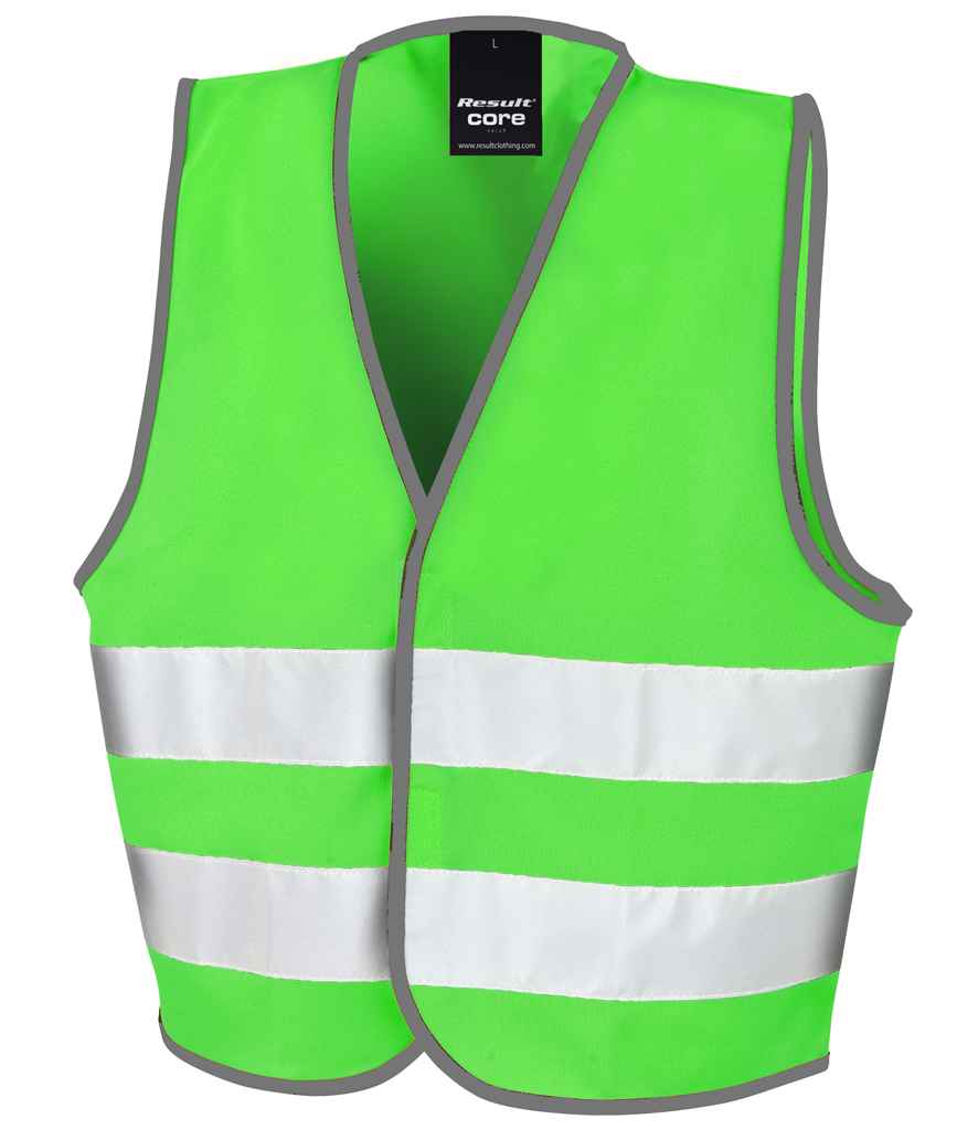 Result Core Kids Enhanced Vis Vest in Lime Green by Result Core — Custom branded clothing by Print Press, featuring premium embroidery produced in our specialist print lab in the UK.