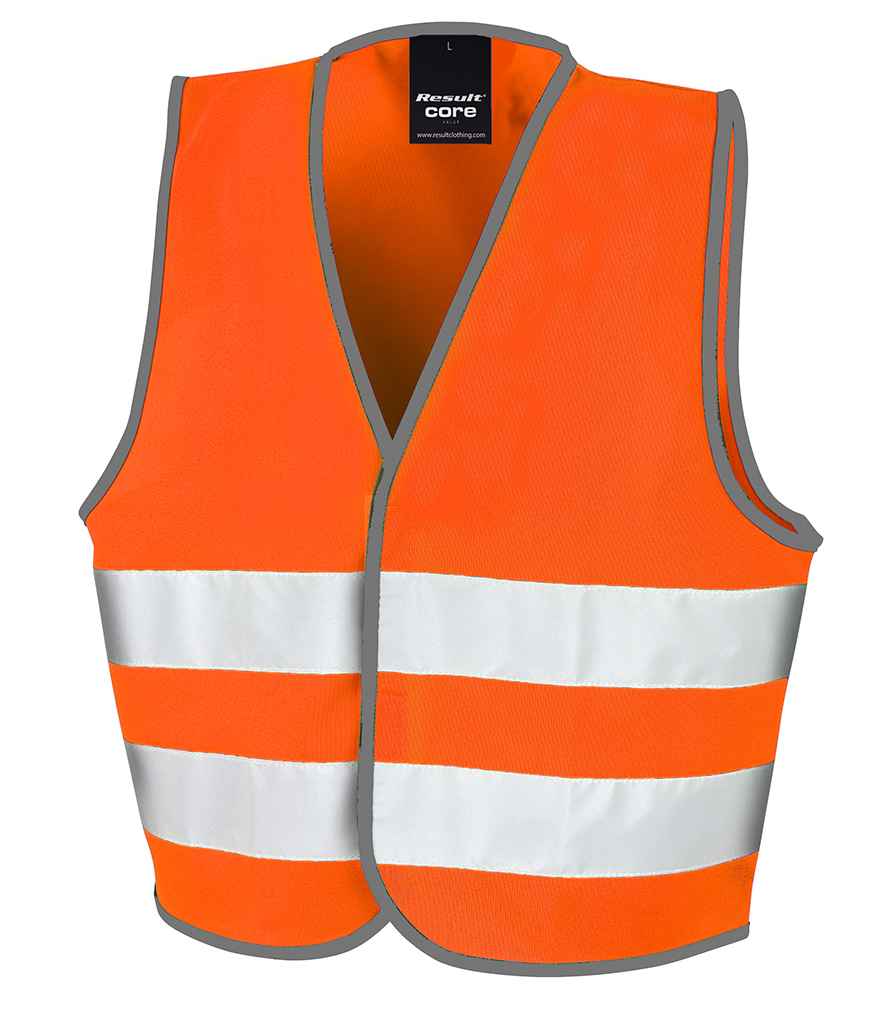 Result Core Kids Hi-Vis Safety Vest in Fluorescent Orange by Result Core — Custom branded clothing by Print Press, featuring premium embroidery produced in our specialist print lab in the UK.