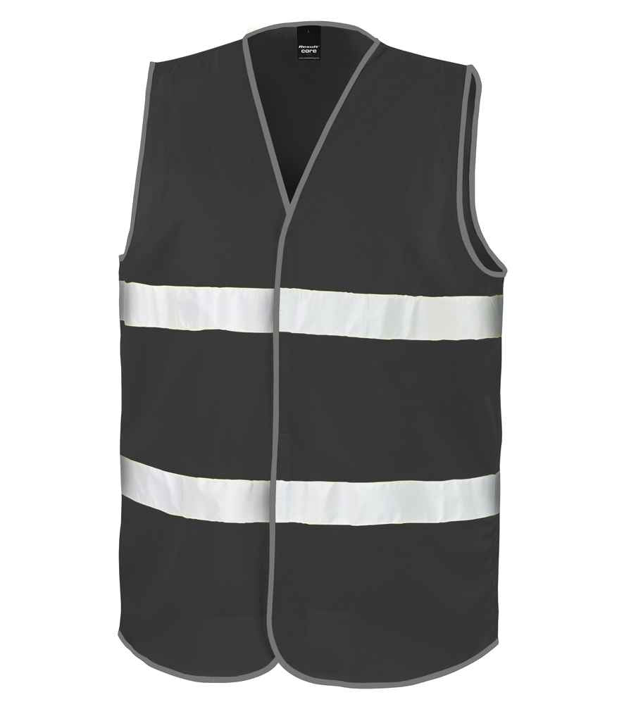 Result Core Enhanced Vis Vest in Black by Result Core — Custom branded clothing by Print Press, featuring premium embroidery produced in our specialist print lab in the UK.