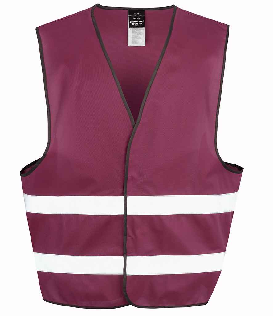 Result Core Enhanced Vis Vest in Burgundy by Result Core — Custom branded clothing by Print Press, featuring premium embroidery produced in our specialist print lab in the UK.