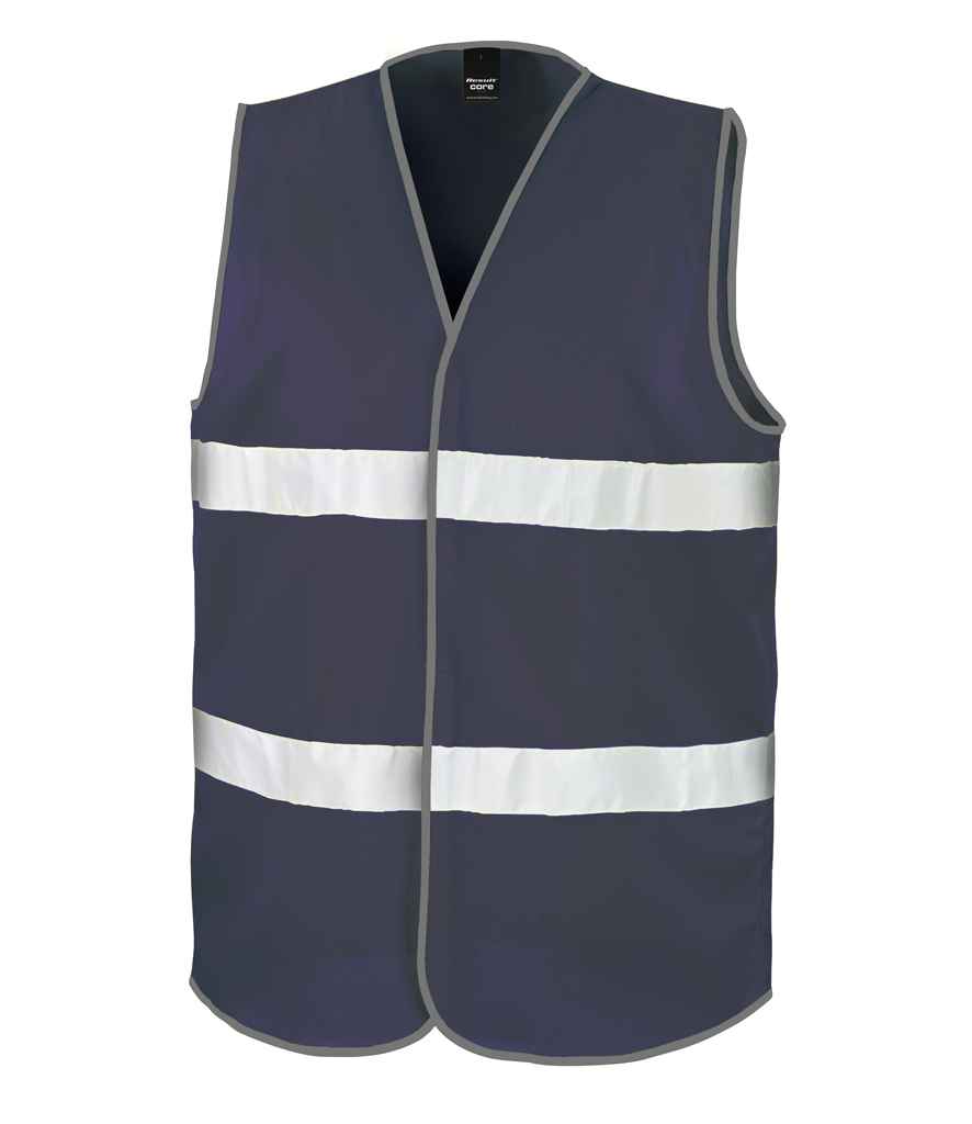 Result Core Enhanced Vis Vest in Navy by Result Core — Custom branded clothing by Print Press, featuring premium embroidery produced in our specialist print lab in the UK.