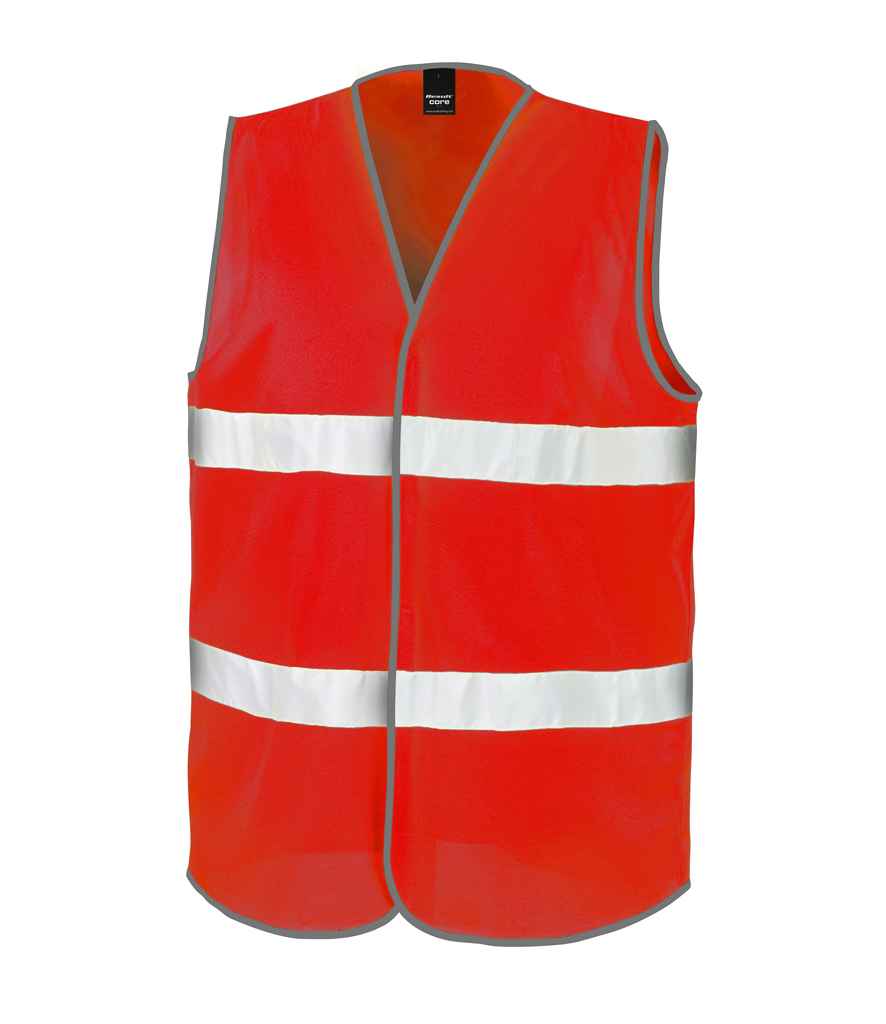 Result Core Enhanced Vis Vest in Red by Result Core — Custom branded clothing by Print Press, featuring premium embroidery produced in our specialist print lab in the UK.