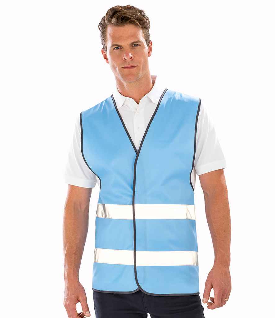 Result Core Enhanced Vis Vest in Sky Blue by Result Core — Custom branded clothing by Print Press, featuring premium embroidery produced in our specialist print lab in the UK.
