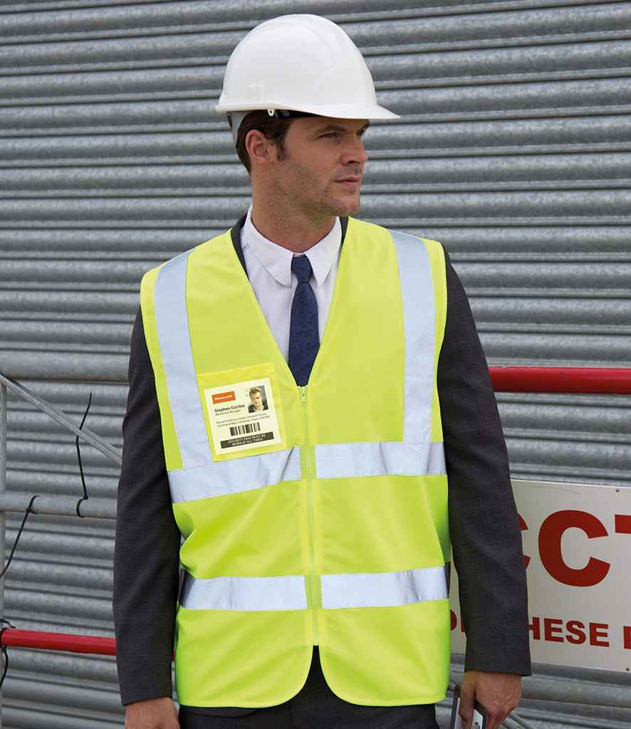 Result Core Zip Safety Tabard in Fluorescent Yellow by Result Core — Custom branded clothing by Print Press, featuring premium embroidery produced in our specialist print lab in the UK.