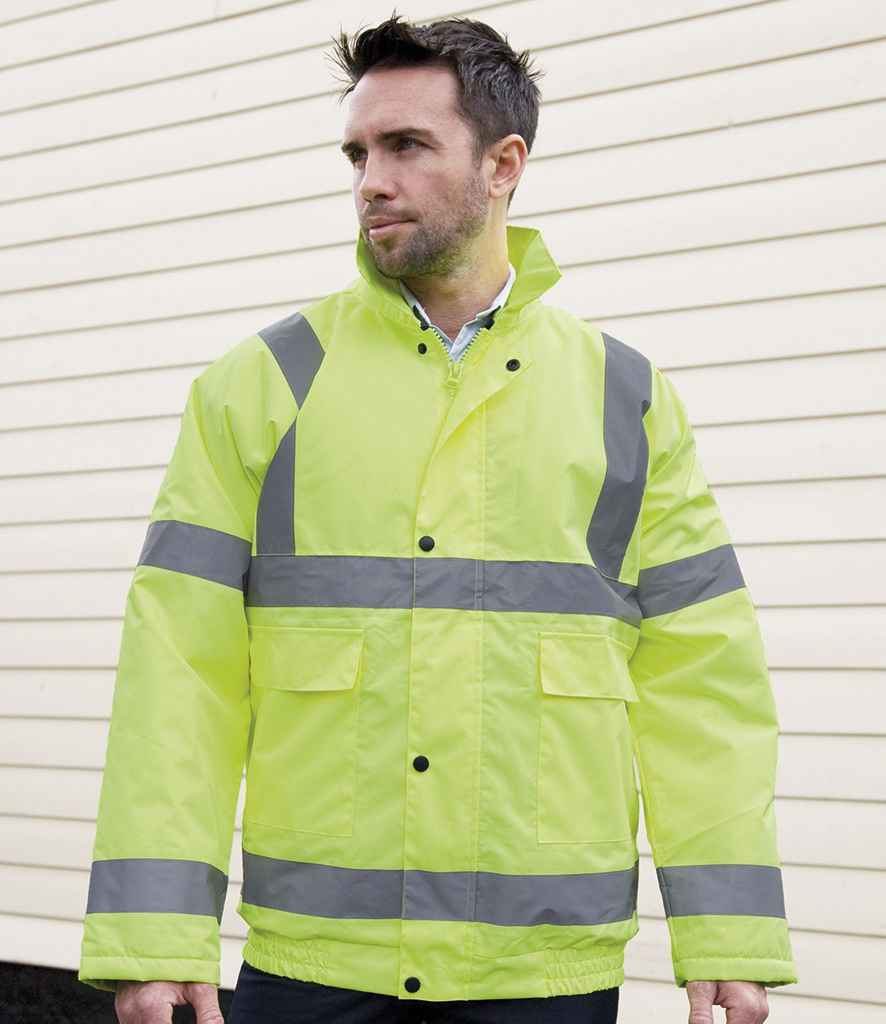 Result Core Hi-Vis Winter Blouson Jacket in Fluorescent Yellow by Result Core — Custom branded clothing by Print Press, featuring premium embroidery produced in our specialist print lab in the UK.