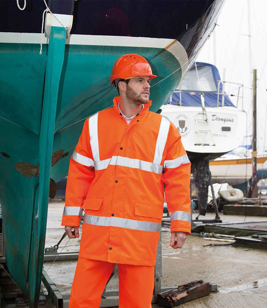Result Core Hi-Vis Motorway Coat in Fluorescent Orange by Result Core — Custom branded clothing by Print Press, featuring premium embroidery produced in our specialist print lab in the UK.