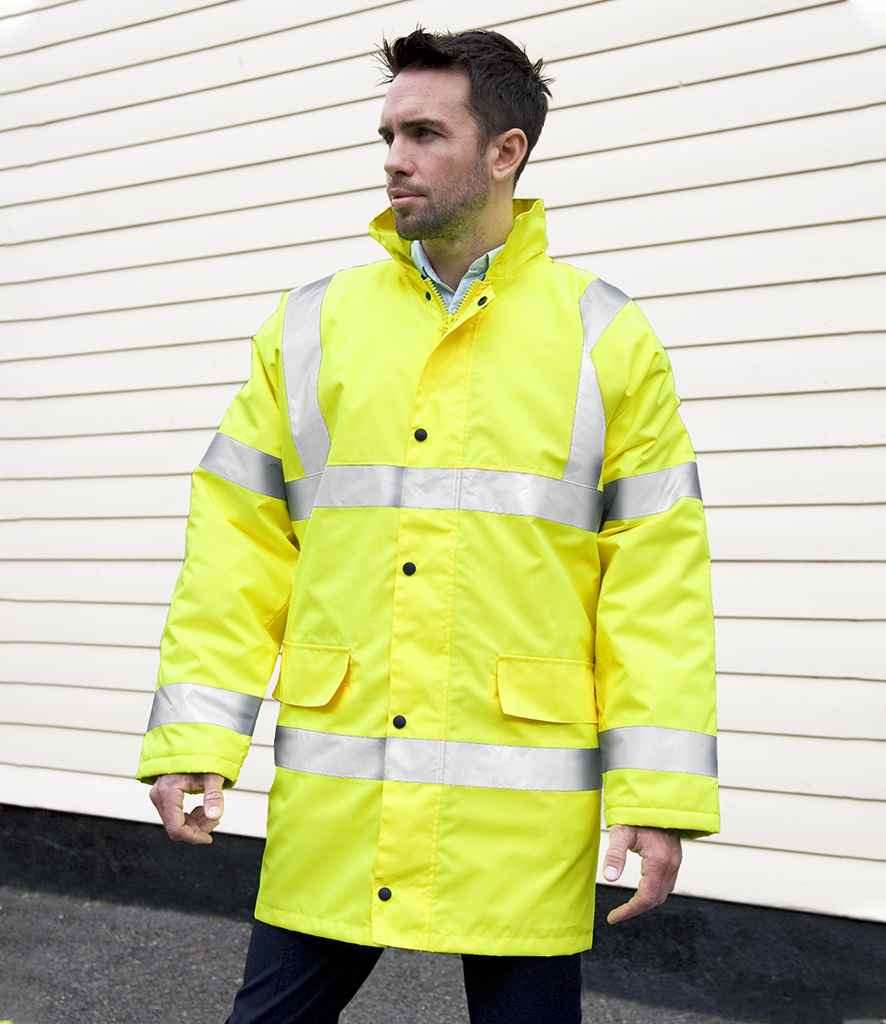 Result Core Hi-Vis Motorway Coat in by Result Core — Custom branded clothing by Print Press, featuring premium embroidery produced in our specialist print lab in the UK.