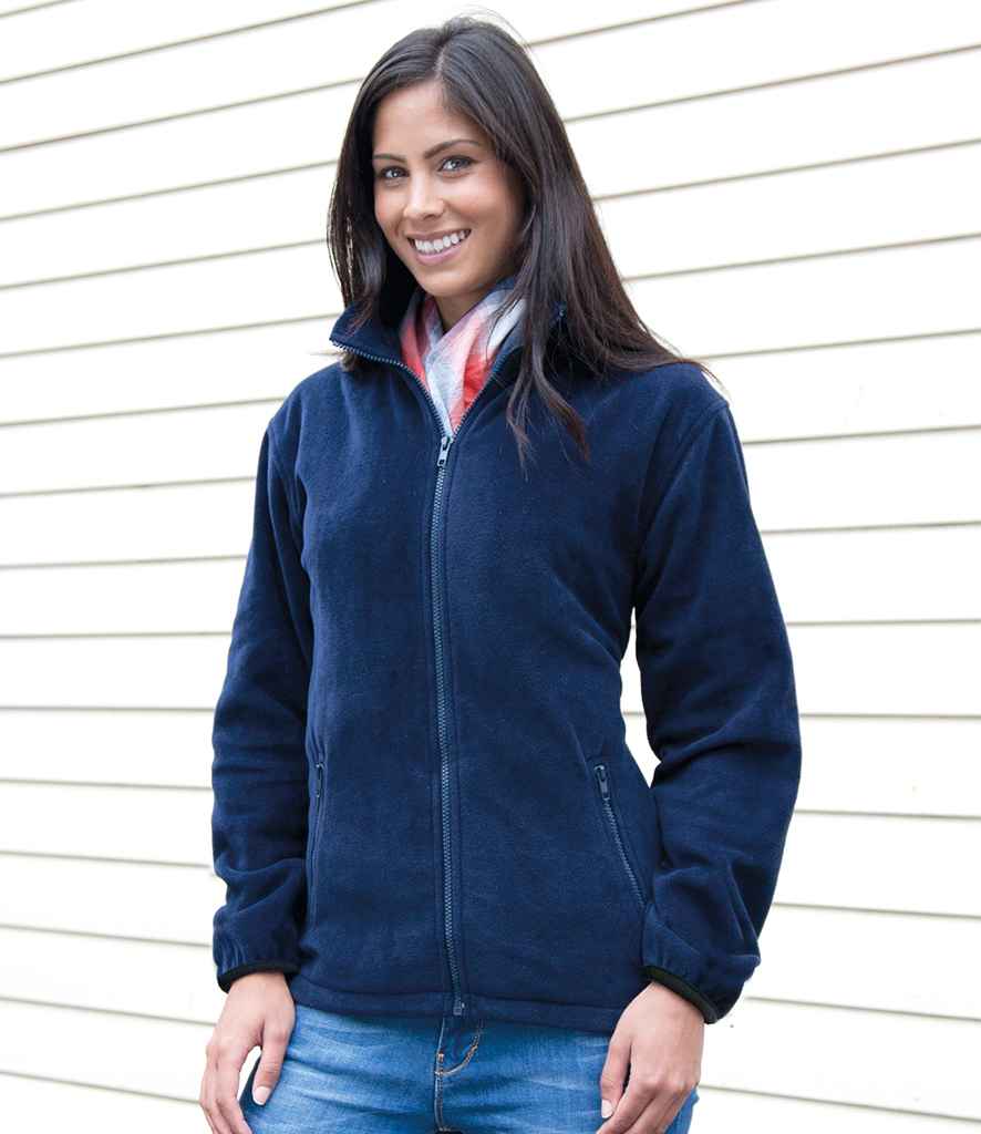 Result Core Ladies Fashion Fit Outdoor Fleece in Navy by Result Core — Custom branded clothing by Print Press, featuring premium embroidery produced in our specialist print lab in the UK.