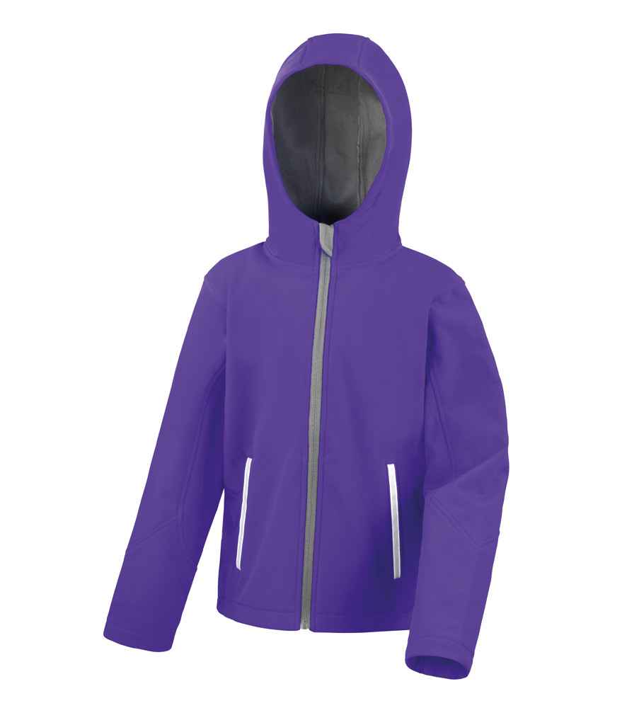 Result Core Kids TX Performance Hooded Soft Shell Jacket in Purple Grey by Result Core — Custom branded clothing by Print Press, featuring premium embroidery produced in our specialist print lab in the UK.