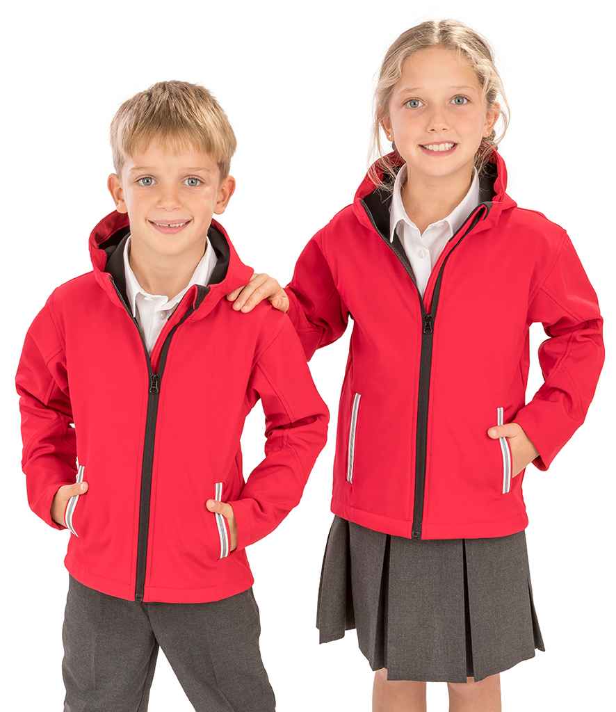 Result Core Kids TX Performance Hooded Soft Shell Jacket in Red Black by Result Core — Custom branded clothing by Print Press, featuring premium embroidery produced in our specialist print lab in the UK.
