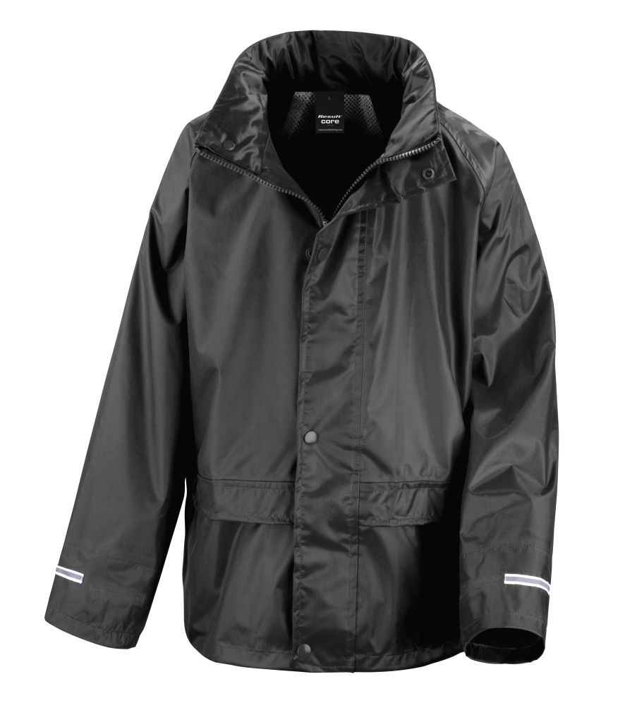 Result Core Kids Waterproof Rain Suit in Black by Result Core — Custom branded clothing by Print Press, featuring premium embroidery produced in our specialist print lab in the UK.
