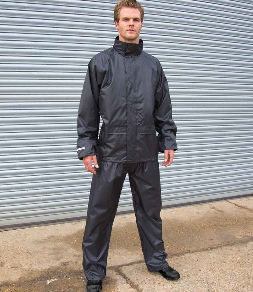 Result Core Rain Suit in Black by Result Core — Custom branded clothing by Print Press, featuring premium embroidery produced in our specialist print lab in the UK.