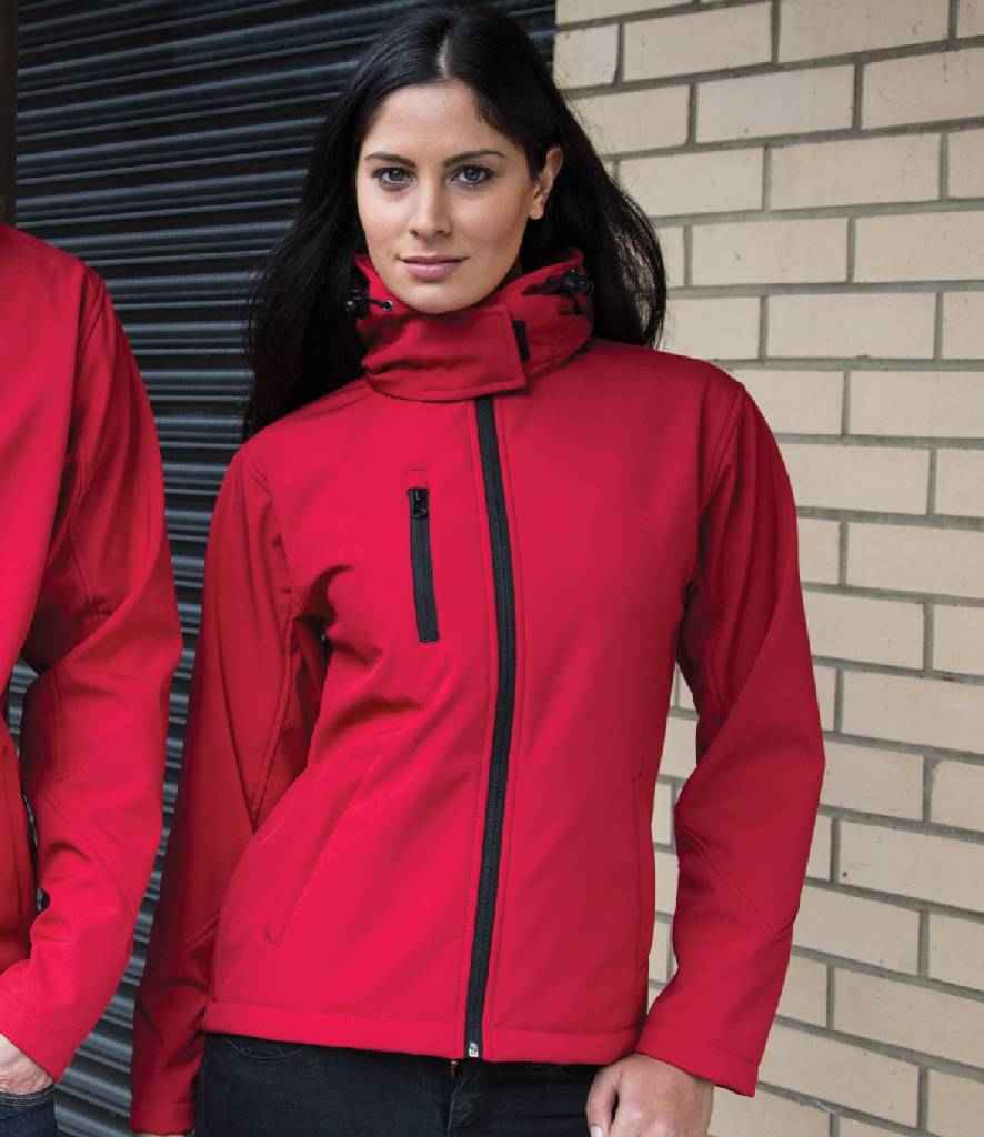 Result Core Ladies Hooded Soft Shell Jacket in Red Black by Result Core — Custom branded clothing by Print Press, featuring premium embroidery produced in our specialist print lab in the UK.