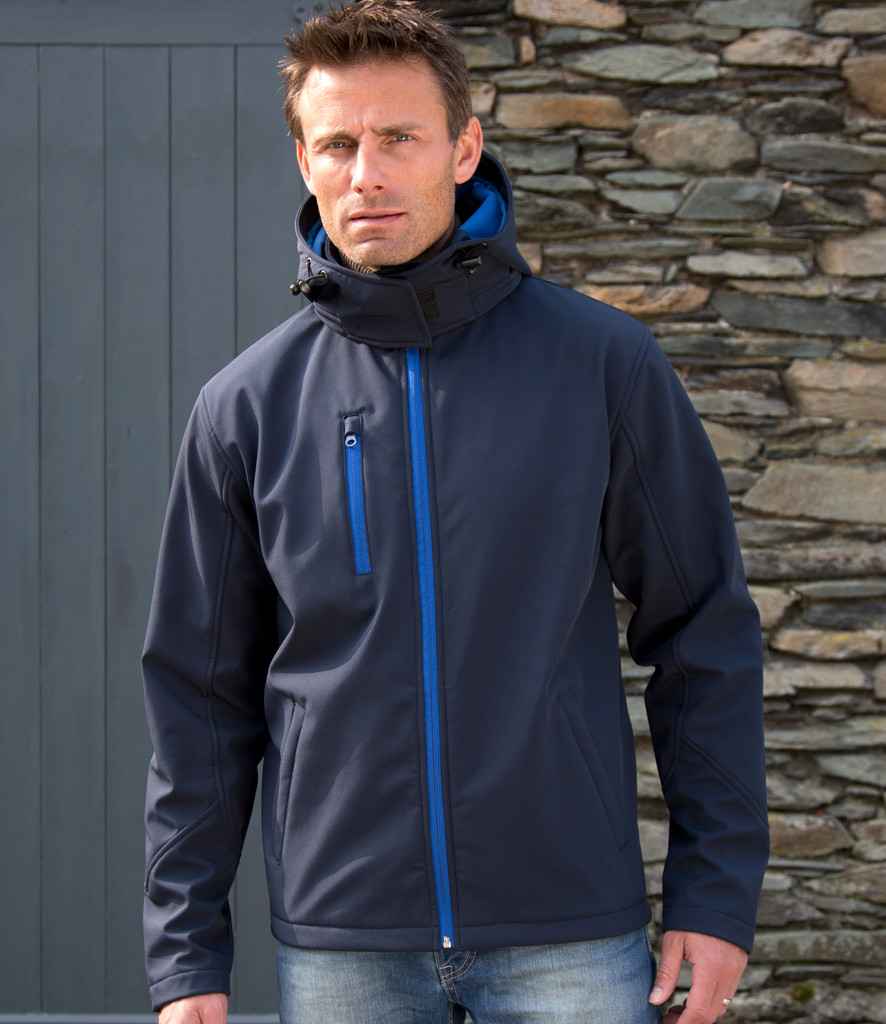Result Core Hooded Soft Shell Jacket in Navy Royal Blue by Result Core — Custom branded clothing by Print Press, featuring premium embroidery produced in our specialist print lab in the UK.
