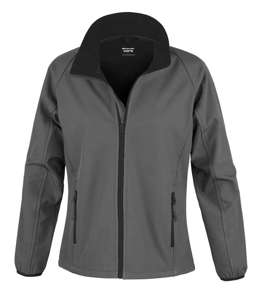 Result Core Ladies Printable Soft Shell Jacket in Charcoal Black by Result Core — Custom branded clothing by Print Press, featuring premium embroidery produced in our specialist print lab in the UK.