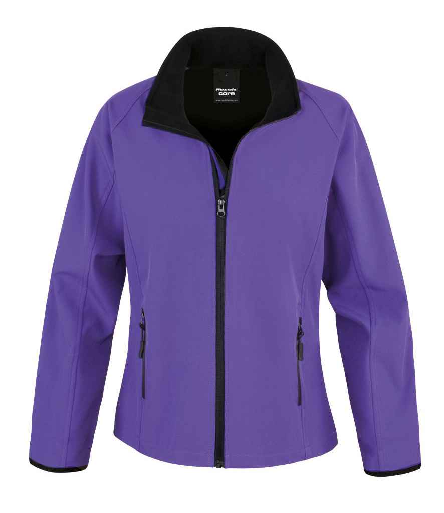 Result Core Ladies Printable Soft Shell Jacket in Purple Black by Result Core — Custom branded clothing by Print Press, featuring premium embroidery produced in our specialist print lab in the UK.