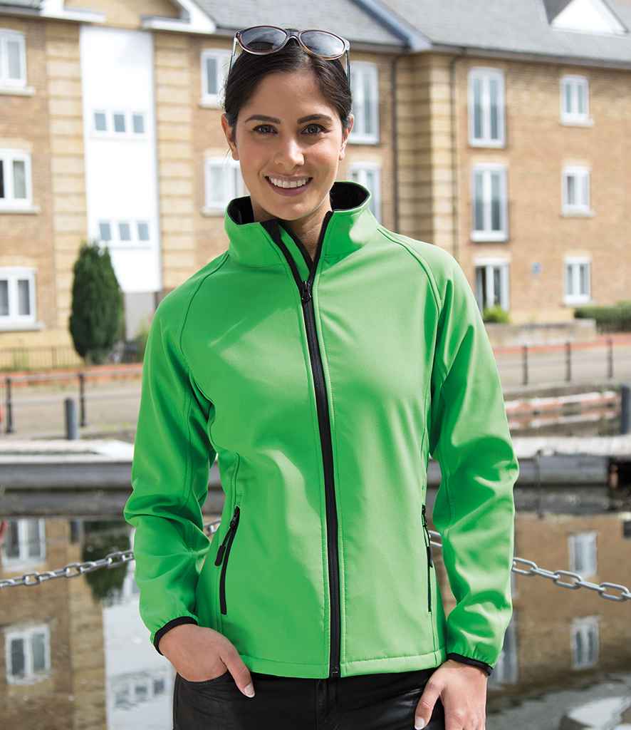 Result Core Ladies Printable Soft Shell Jacket in Vivid Green Black by Result Core — Custom branded clothing by Print Press, featuring premium embroidery produced in our specialist print lab in the UK.