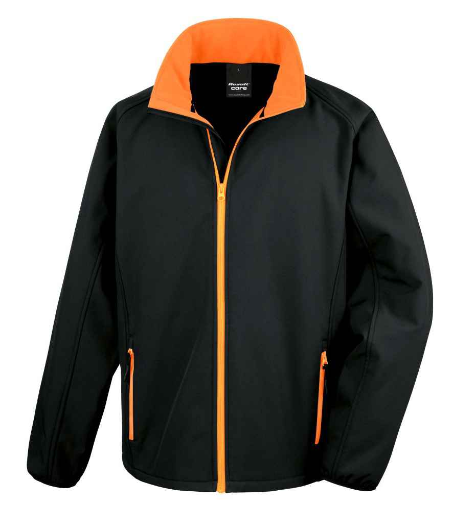 Result Core Printable Soft Shell Jacket in Black Orange by Result Core — Custom branded clothing by Print Press, featuring premium embroidery produced in our specialist print lab in the UK.