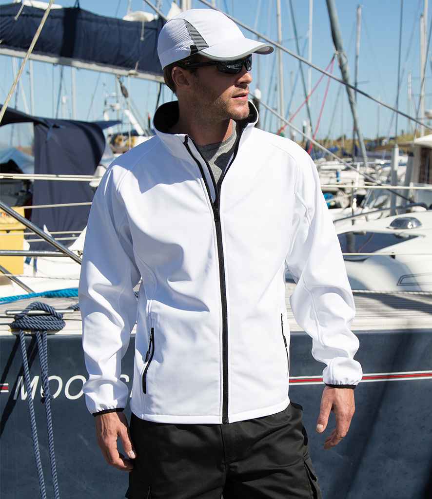 Result Core Printable Soft Shell Jacket in White Black by Result Core — Custom branded clothing by Print Press, featuring premium embroidery produced in our specialist print lab in the UK.
