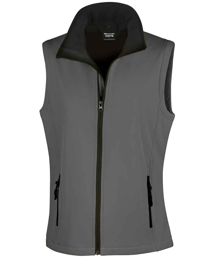 Result Core Ladies Printable Soft Shell Bodywarmer in Charcoal Black by Result Core — Custom branded clothing by Print Press, featuring premium embroidery produced in our specialist print lab in the UK.