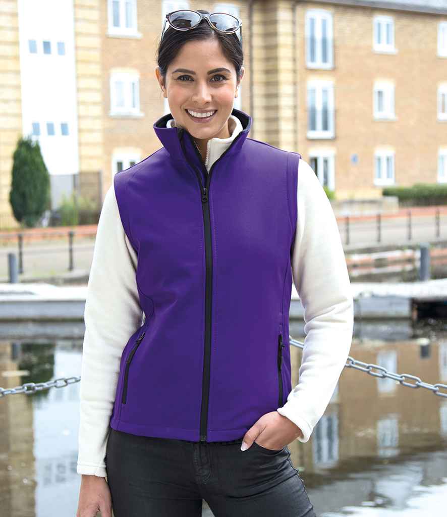 Result Core Ladies Printable Soft Shell Bodywarmer in Purple Black by Result Core — Custom branded clothing by Print Press, featuring premium embroidery produced in our specialist print lab in the UK.