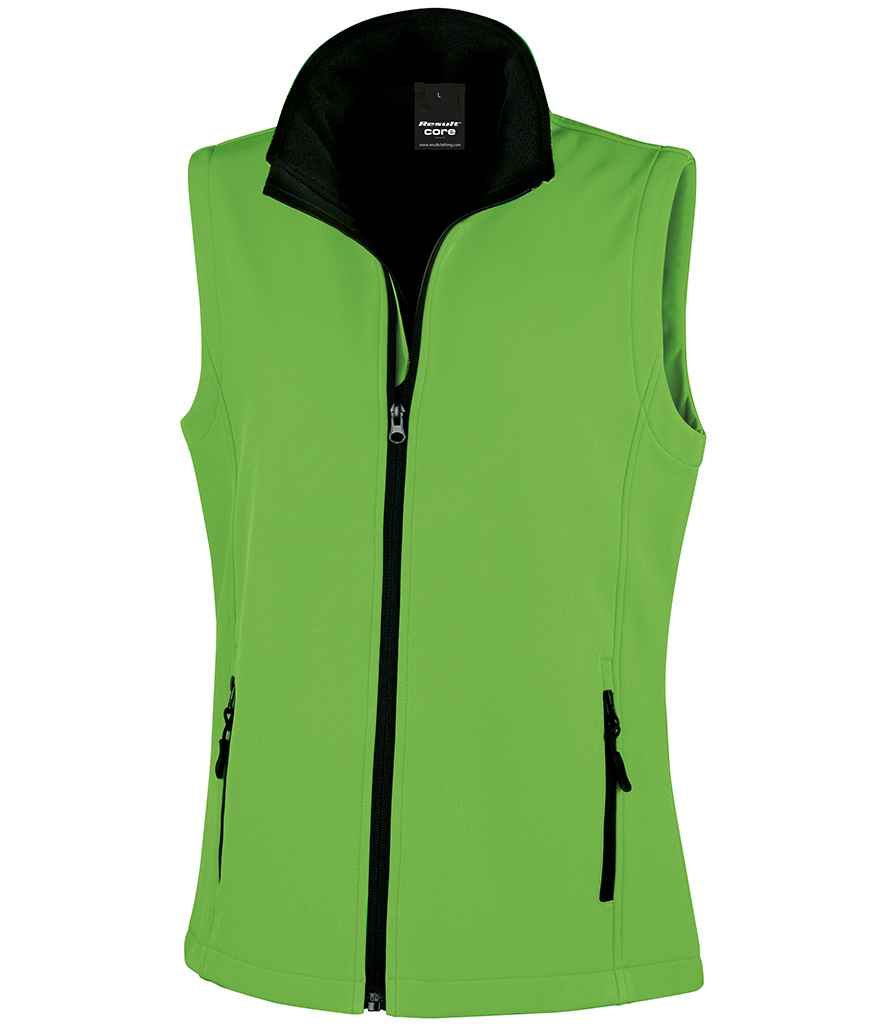 Result Core Ladies Printable Soft Shell Bodywarmer in Vivid Green Black by Result Core — Custom branded clothing by Print Press, featuring premium embroidery produced in our specialist print lab in the UK.