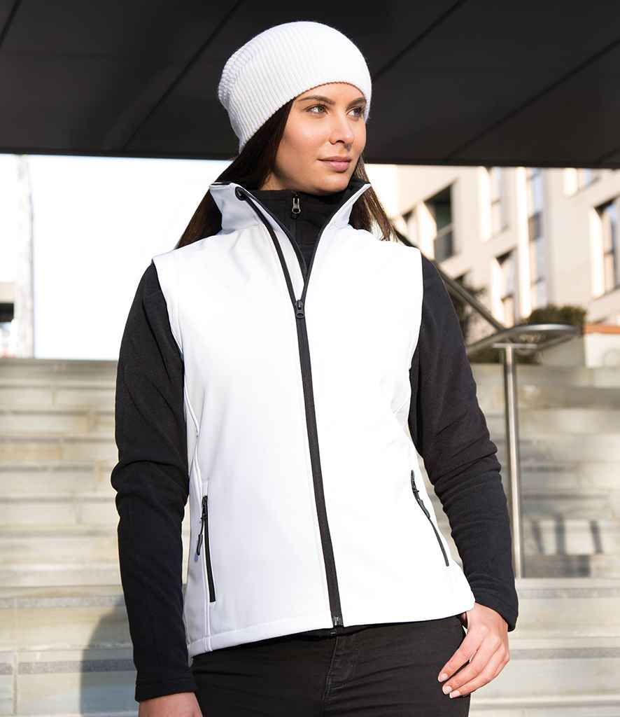 Result Core Ladies Printable Soft Shell Bodywarmer in White Black by Result Core — Custom branded clothing by Print Press, featuring premium embroidery produced in our specialist print lab in the UK.