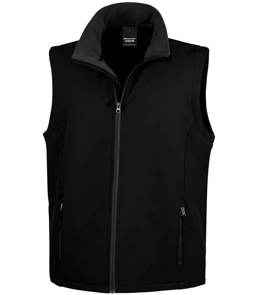 Result Core Printable Soft Shell Bodywarmer in Black Black by Result Core — Custom branded clothing by Print Press, featuring premium embroidery produced in our specialist print lab in the UK.