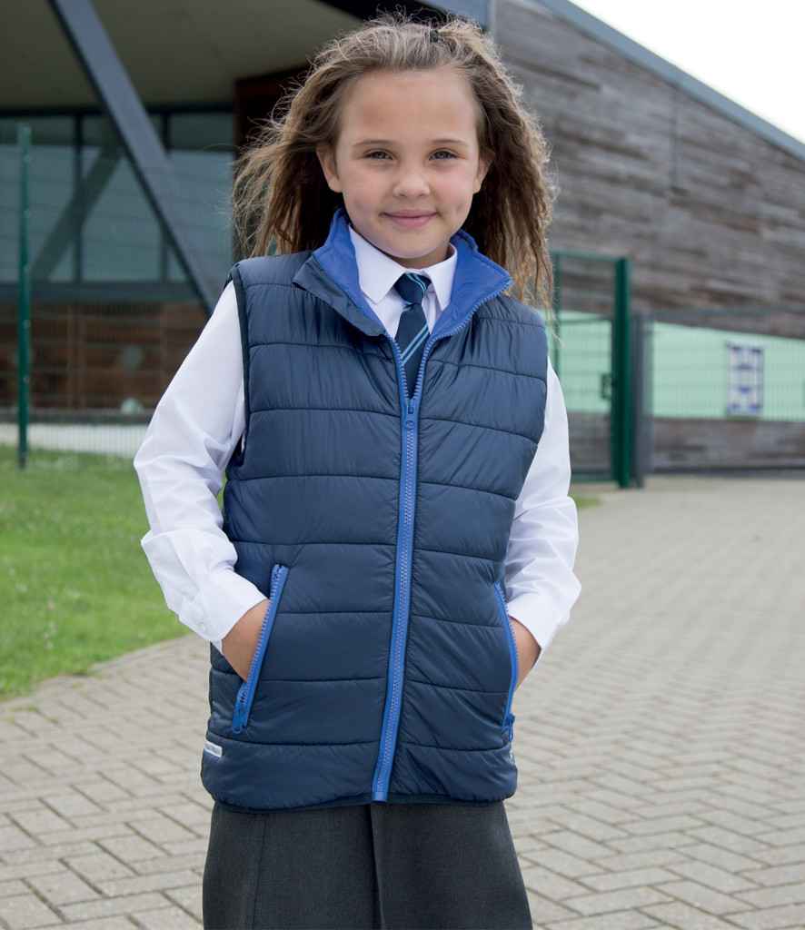 Result Core Kids Padded Bodywarmer in Navy Royal Blue by Result Core — Custom branded clothing by Print Press, featuring premium embroidery produced in our specialist print lab in the UK.