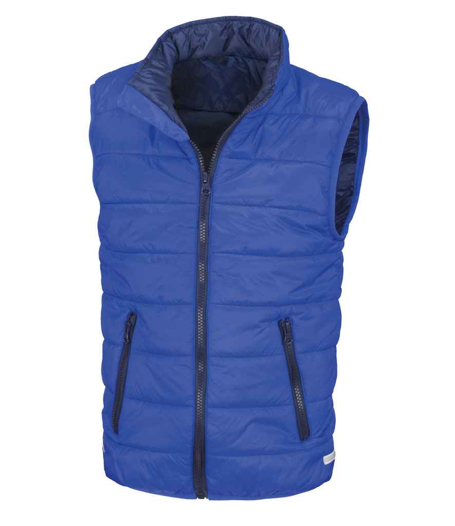 Result Core Kids Padded Bodywarmer in Royal Blue Navy by Result Core — Custom branded clothing by Print Press, featuring premium embroidery produced in our specialist print lab in the UK.