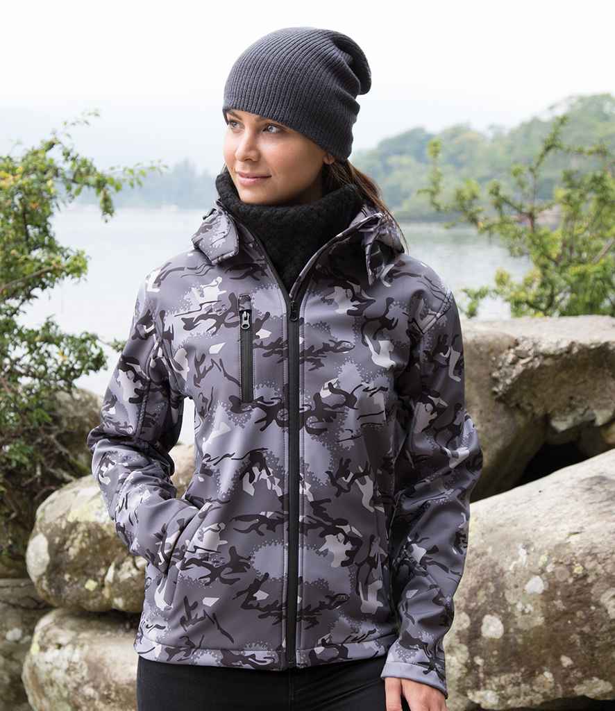 Result Urban Camo TX Performance Soft Shell Jacket in Camo Charcoal by Result Urban — Custom branded clothing by Print Press, featuring premium embroidery produced in our specialist print lab in the UK.