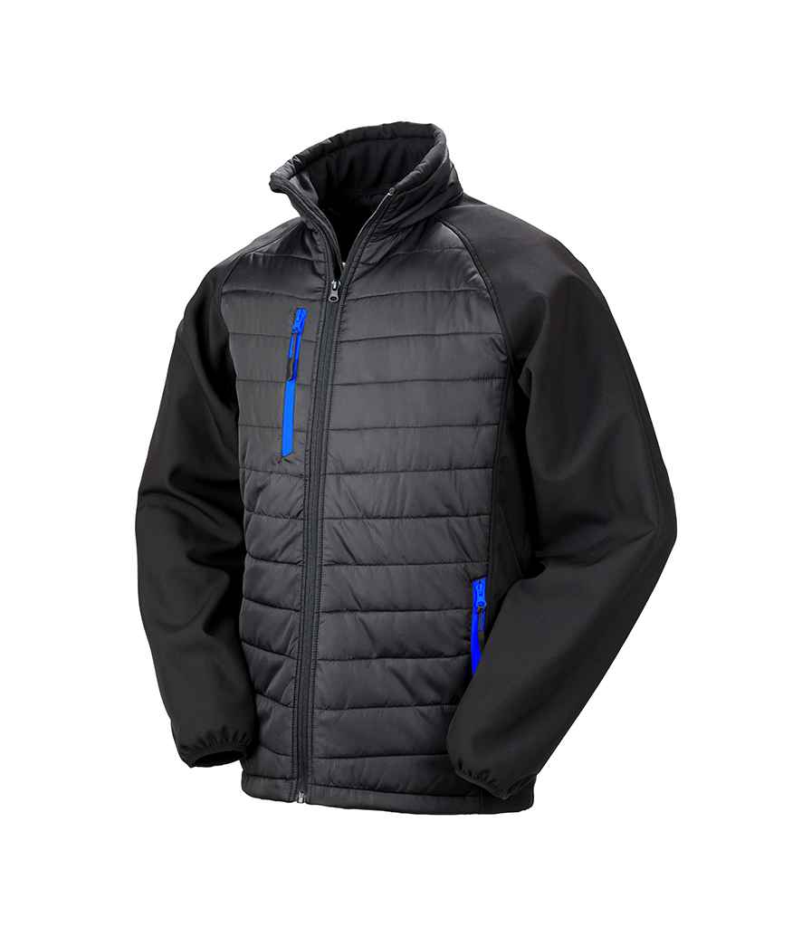Result Genuine Recycled Black Compass Padded Jacket in Black Royal Blue by Result Genuine Recycled — Custom branded clothing by Print Press, featuring premium embroidery produced in our specialist print lab in the UK.