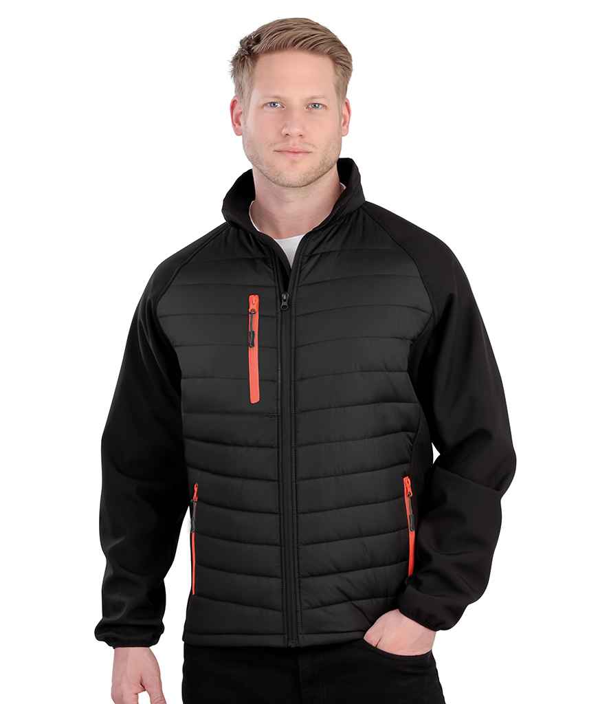 Result Genuine Recycled Black Compass Padded Jacket in Black Orange by Result Genuine Recycled — Custom branded clothing by Print Press, featuring premium embroidery produced in our specialist print lab in the UK.
