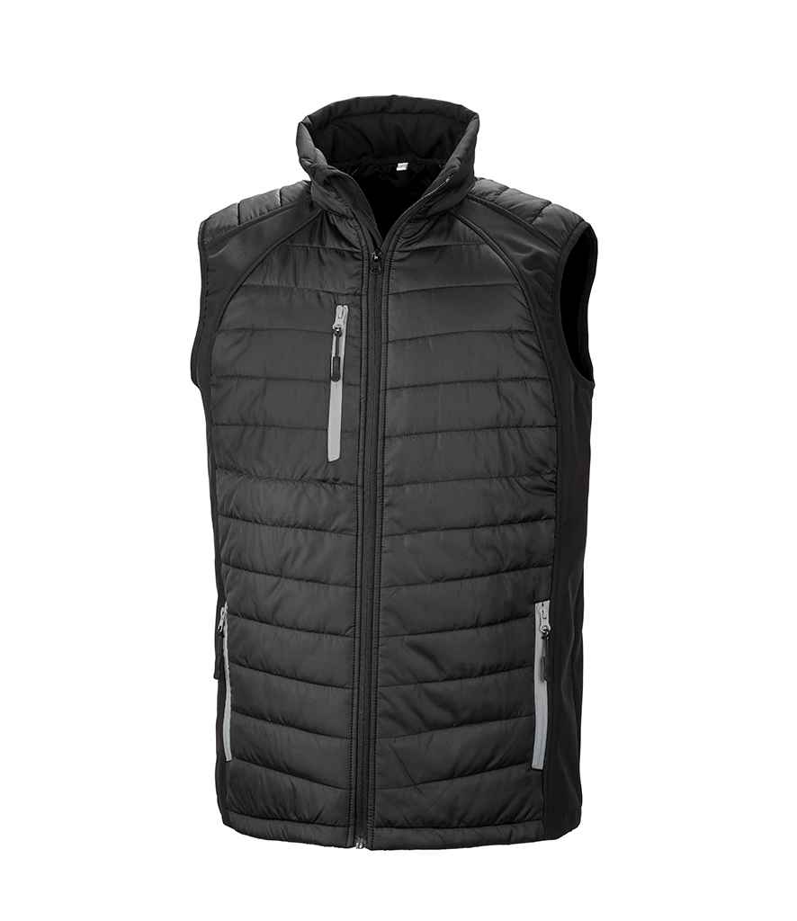 Result Genuine Recycled Black Compass Padded Gilet in by Result Genuine Recycled — Custom branded clothing by Print Press, featuring premium embroidery produced in our specialist print lab in the UK.