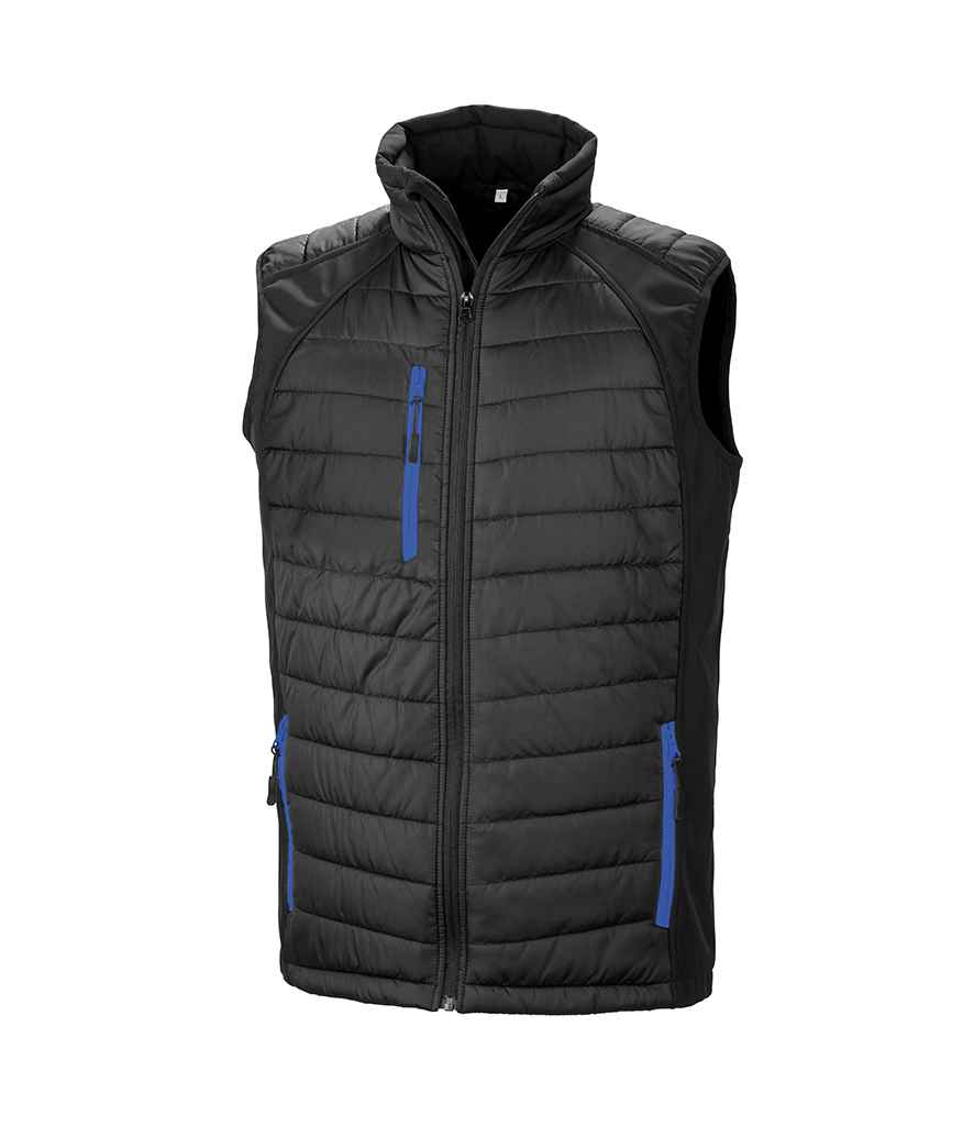 Result Genuine Recycled Black Compass Padded Gilet in by Result Genuine Recycled — Custom branded clothing by Print Press, featuring premium embroidery produced in our specialist print lab in the UK.