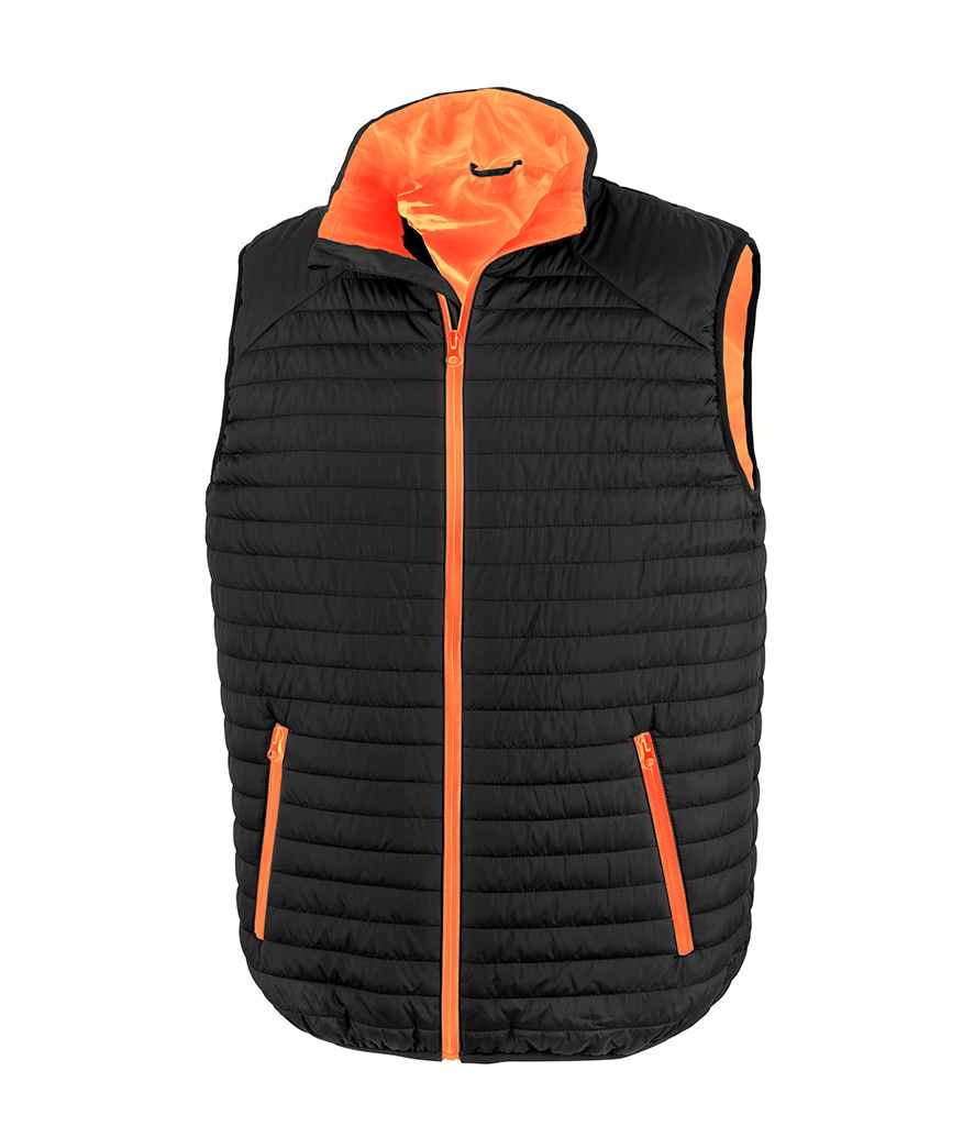 Result Genuine Recycled Thermoquilt Gilet in Black Orange by Result Genuine Recycled — Custom branded clothing by Print Press, featuring premium embroidery produced in our specialist print lab in the UK.