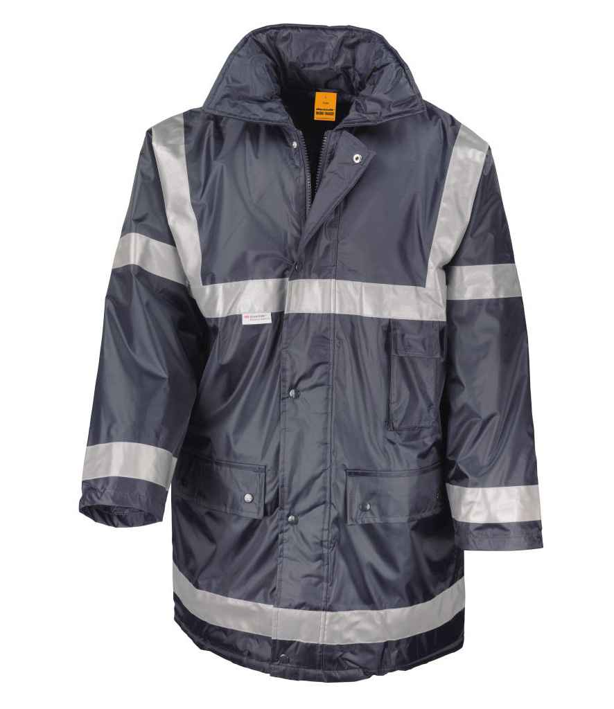 Result Work-Guard Management Coat in Navy by Result Work-Guard — Custom branded clothing by Print Press, featuring premium embroidery produced in our specialist print lab in the UK.