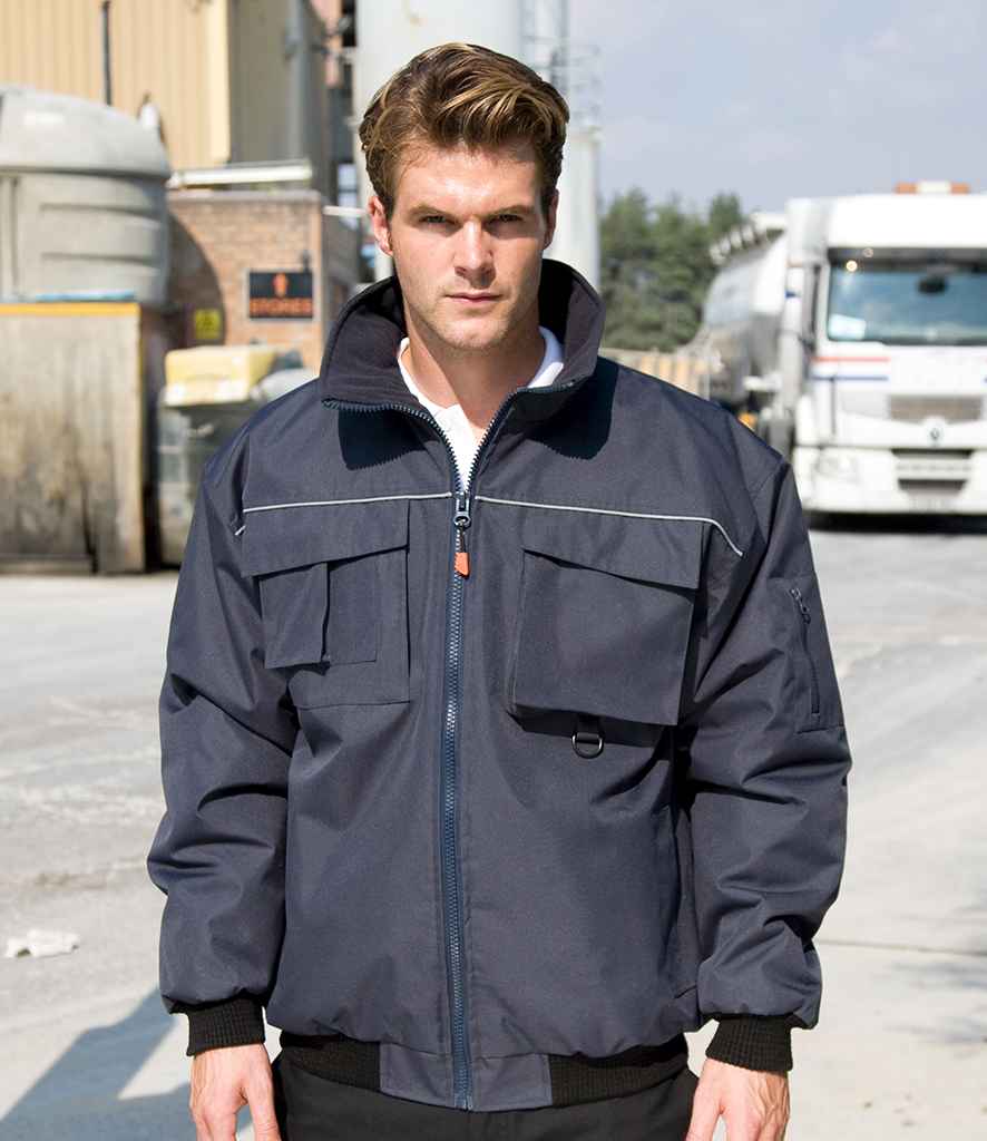 Result Work-Guard Sabre Pilot Jacket in Navy by Result Work-Guard — Custom branded clothing by Print Press, featuring premium embroidery produced in our specialist print lab in the UK.
