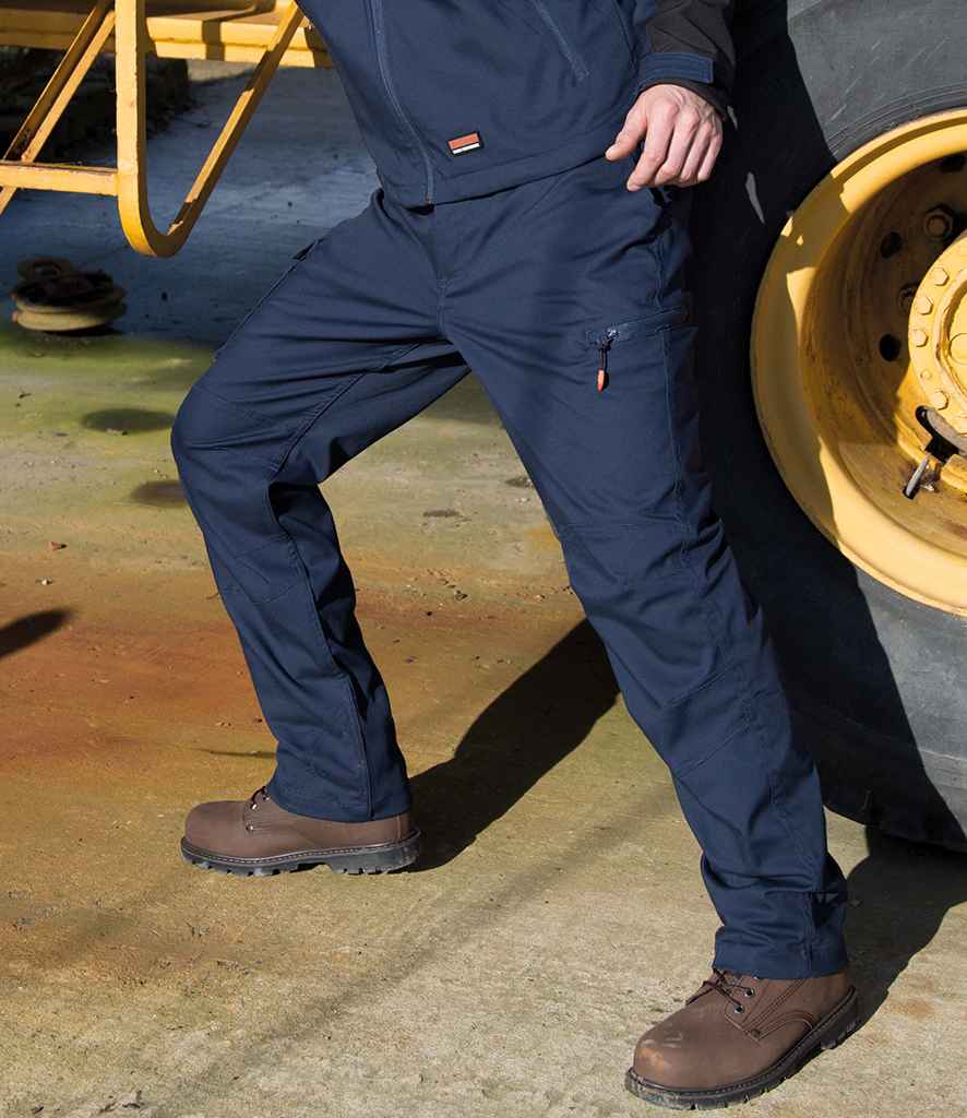Result Work-Guard Stretch Trousers in Navy by Result Work-Guard — Custom branded clothing by Print Press, featuring premium embroidery produced in our specialist print lab in the UK.