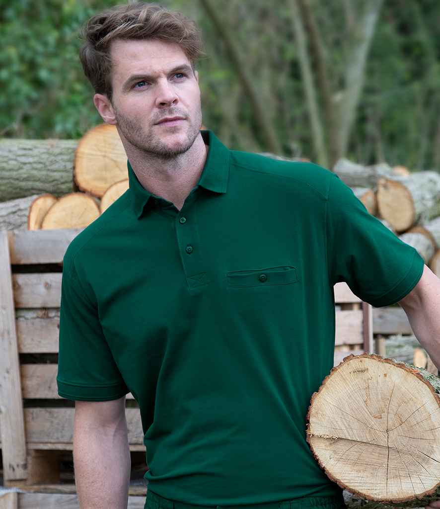 Result Work-Guard Apex Pocket Pique Polo Shirt in Bottle Green by Result Work-Guard — Custom branded clothing by Print Press, featuring premium embroidery produced in our specialist print lab in the UK.