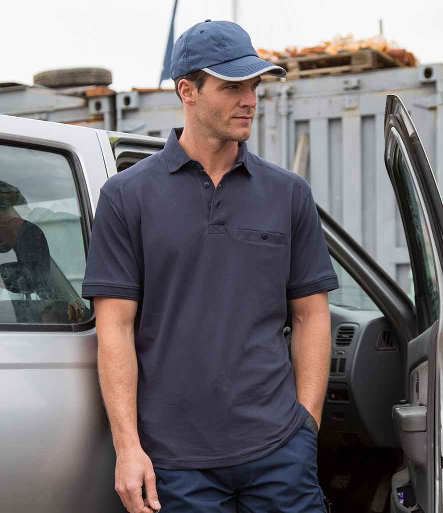 Result Work-Guard Apex Pocket Pique Polo Shirt in Navy by Result Work-Guard — Custom branded clothing by Print Press, featuring premium embroidery produced in our specialist print lab in the UK.